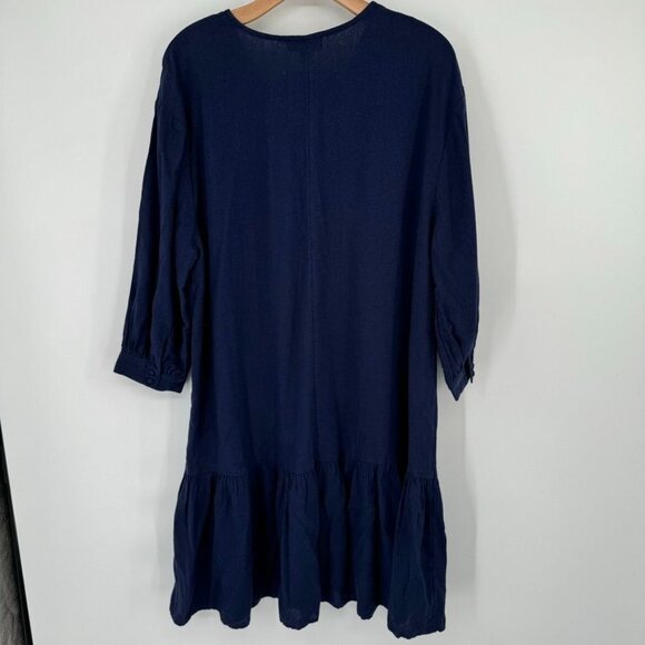 Nordstrom Rack Womens Navy Blue mini Dress tunic Size L large linen V Neck - Picture 7 of 9